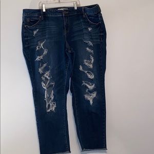 Torrid size 22 distressed jeans in used condition. Please see pic for specifics.